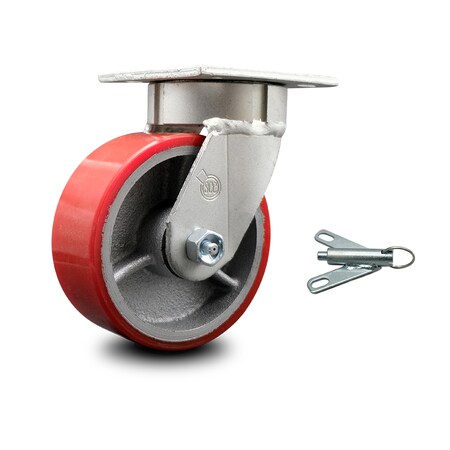 Service Caster 5 Inch Kingpinless Red Poly on Steel Wheel Swivel Caster with Swivel Lock SCC SCC-KP30S520-PUR-RS-BSL